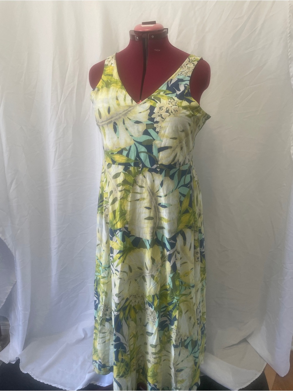Chaps Yellow, Green & White Tropical Print Maxi Dress